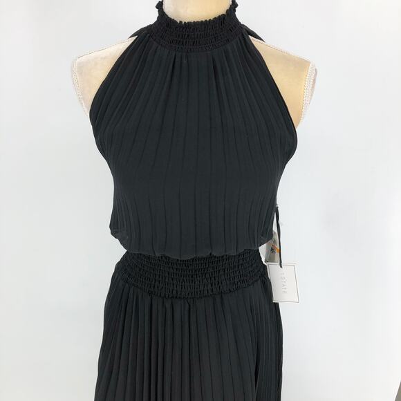 1. STATE Women's Pleated Midi Dress Small Black Halter Neck Handkerchief Hem NWT - Picture 4 of 10
